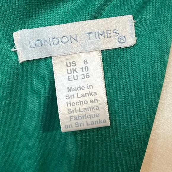NWT London Times Cap Sleeve V-neck Green w/Ruffle Faux Wrap Skirt Dress- 6 - Picture 10 of 10